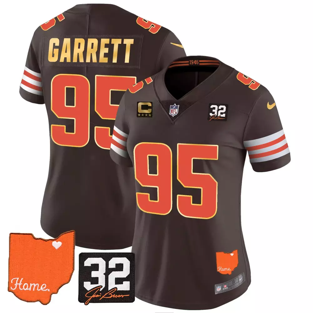 Myles Garrett Women's Cleveland Browns Jim Brown Memorial Jersey | Stitched Gold Trim Fan Gear for Women & Youth