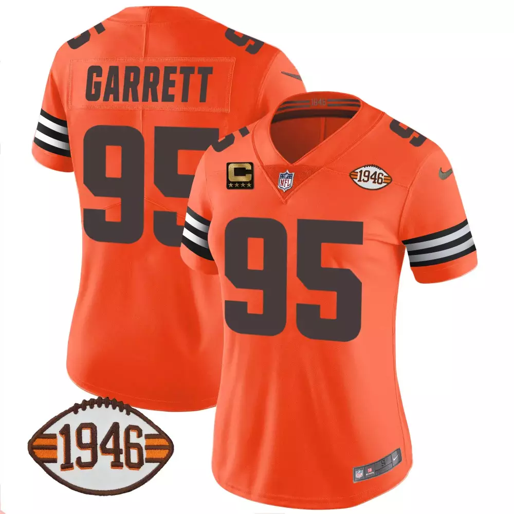 Myles Garrett Cleveland Browns 1946 75th Anniversary Patch Jersey | Orange Style | Stitched Fan Gear for Women | For Men, Women & Youth