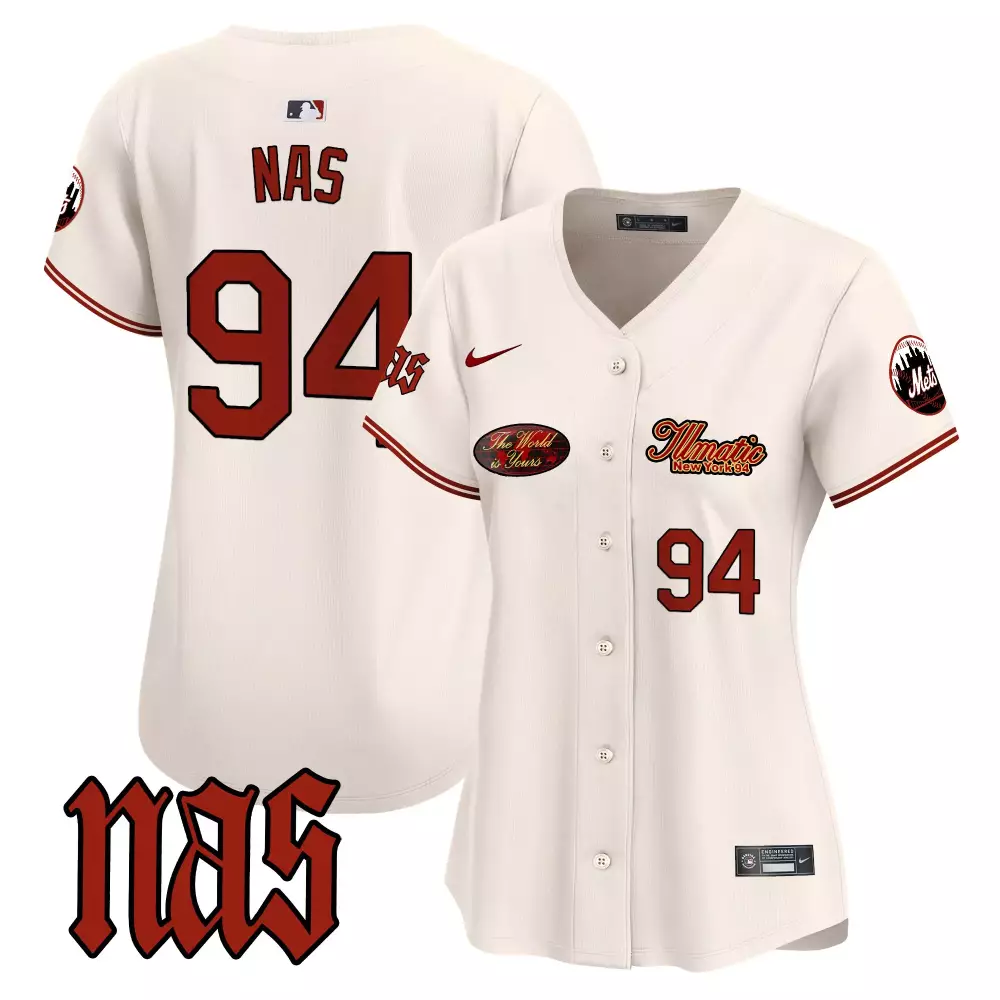 Nas Cream Women's Vapor Premier Limited Jersey | New York Mets Illmatic Design | All Stitched Fan Gear | For Women