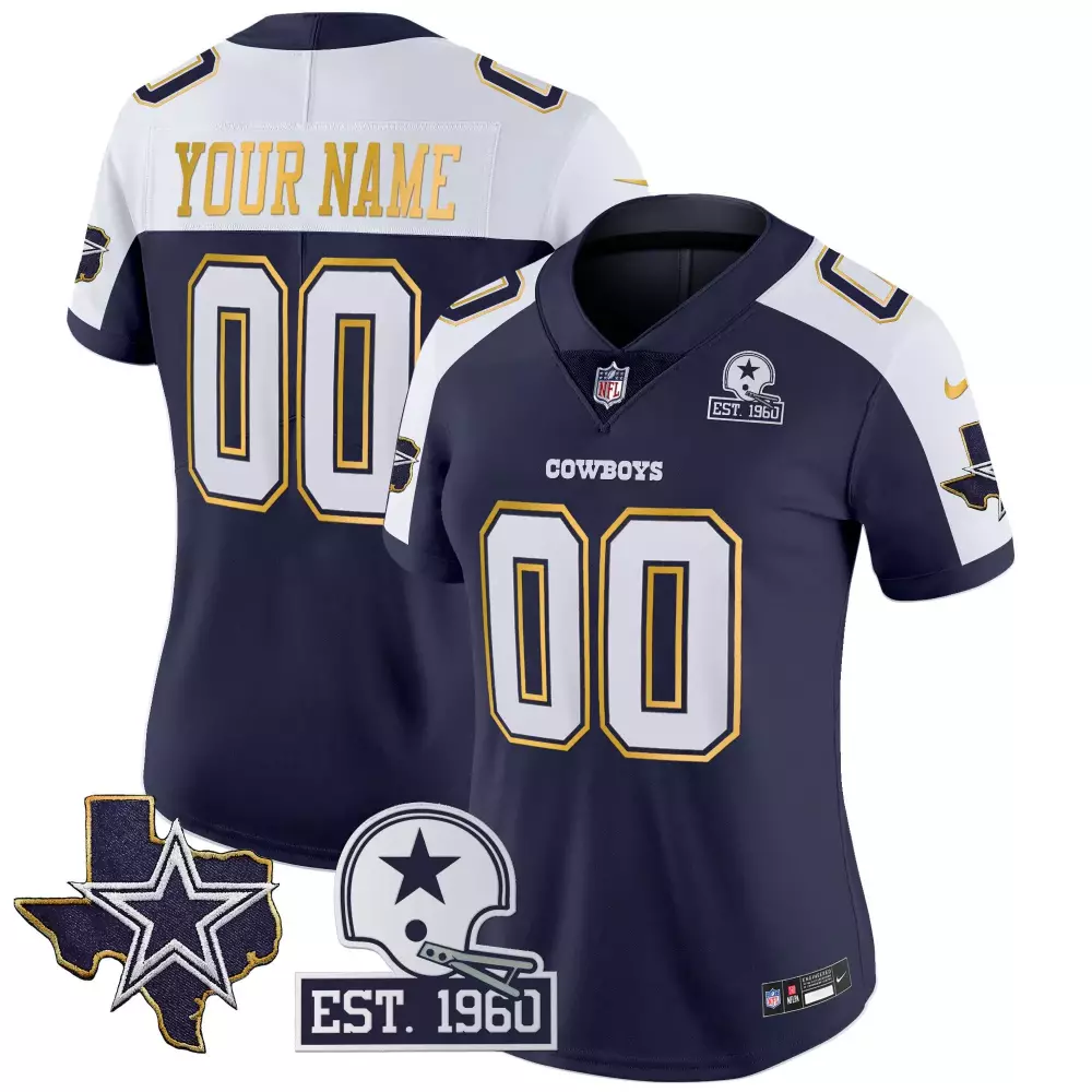 Navy Alternate Women's Dallas Cowboys Jersey | Stitched Patch with Gold Trim | Custom Design | For Men, Women & Youth