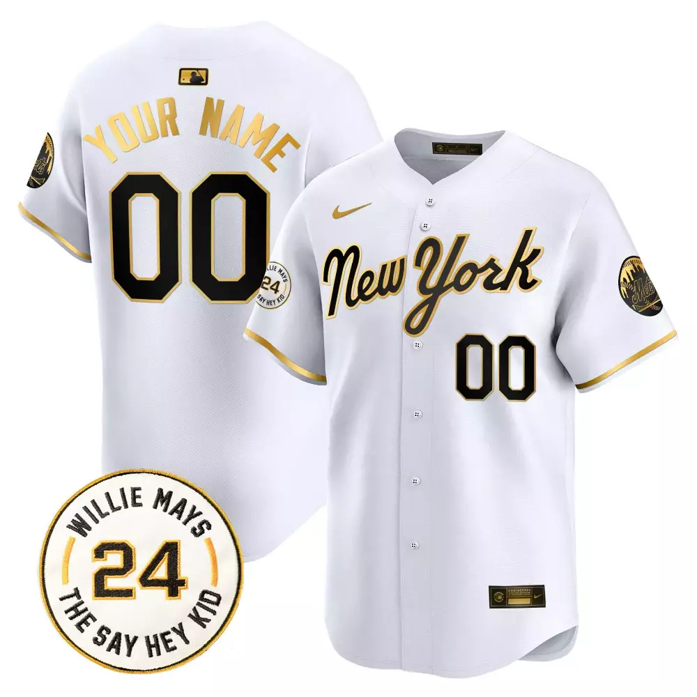 2023 New York Mets Willie Mays Patch Vapor Premier Limited Custom Jersey | Gold Design | All Stitched Fan Gear | For Youth