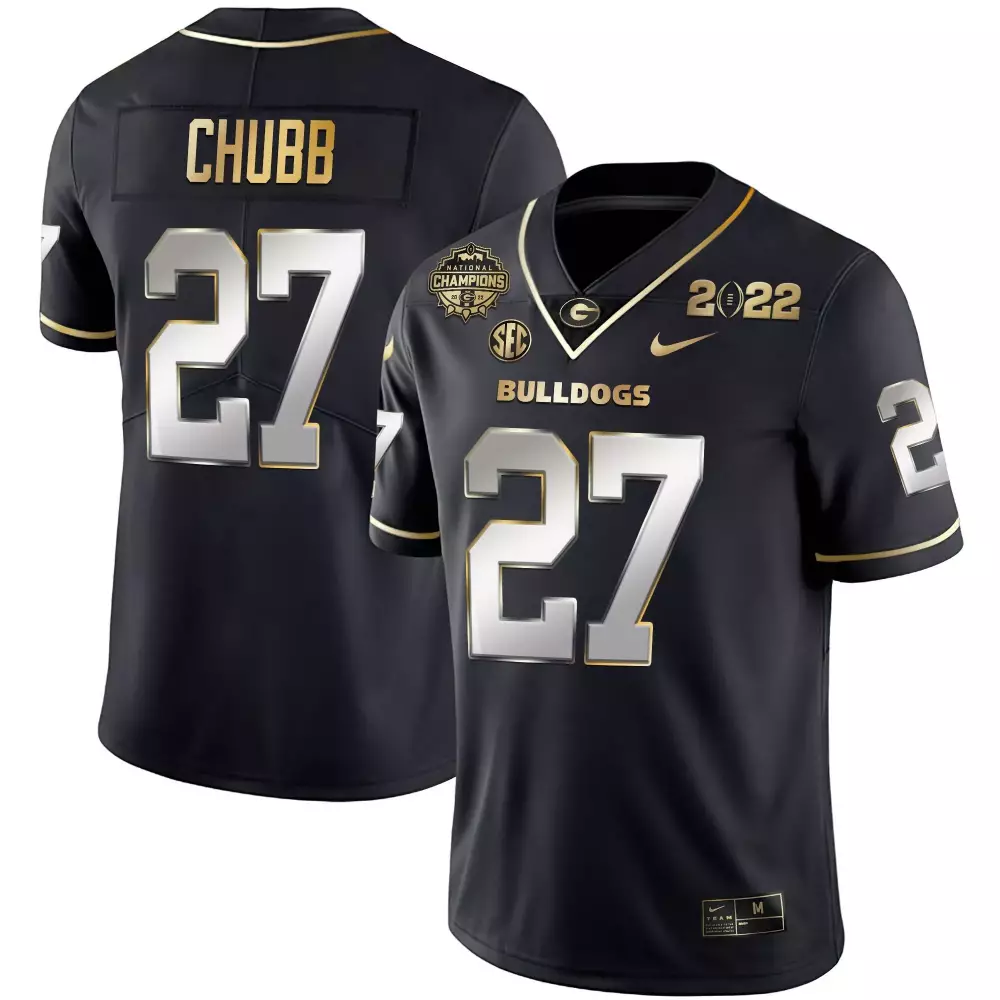 Nick Chubb Georgia Bulldogs CFP National Champions Jersey | Black Silver All Stitched Fan Gear for Men, Women & Youth