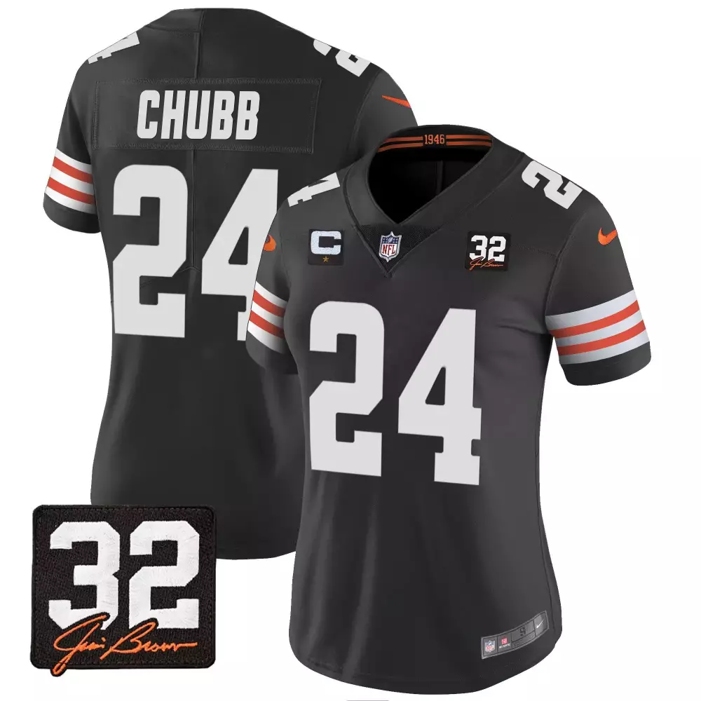 Nick Chubb Women's Cleveland Browns Black Jersey | Jim Brown Memorial Patch | Stitched Fan Gear for Men, Women & Youth
