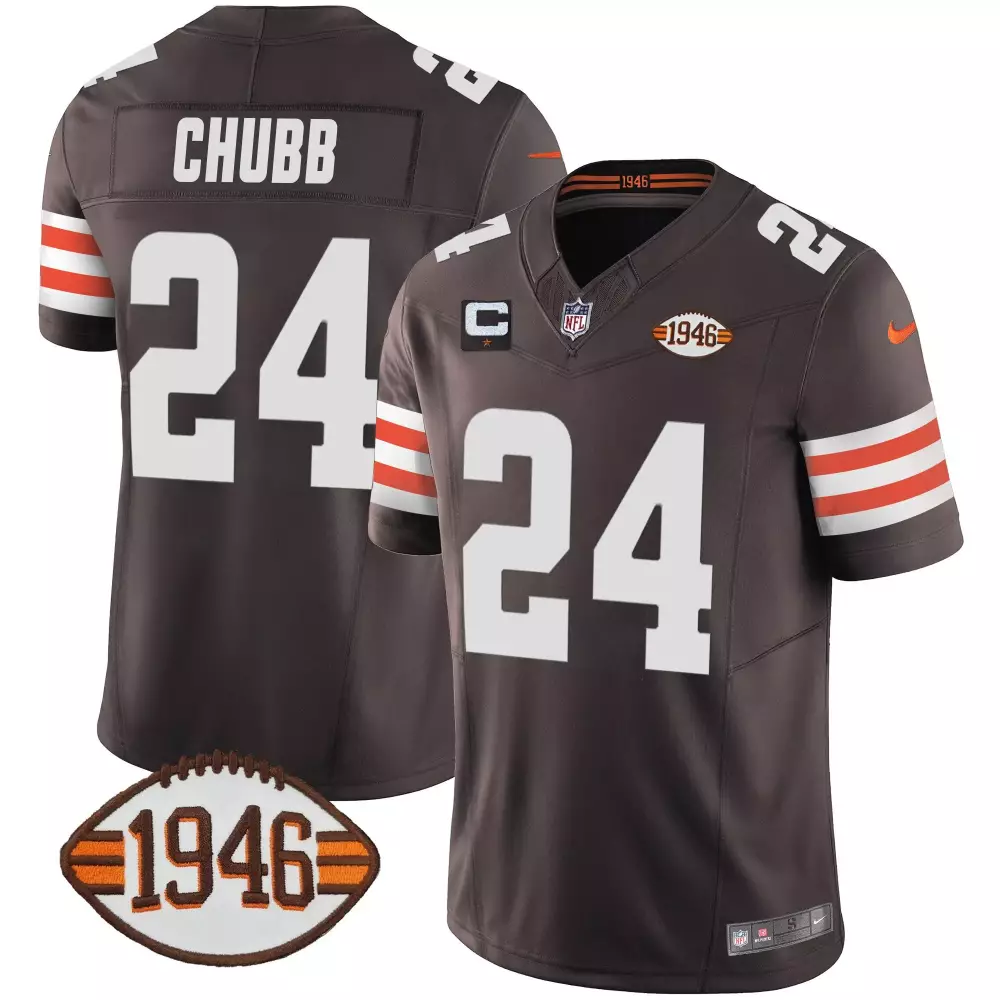 Nick Chubb Men's Cleveland Browns Brown Jersey | 1946 75th Anniversary Patch | Stitched Fan Gear for Men, Women & Youth