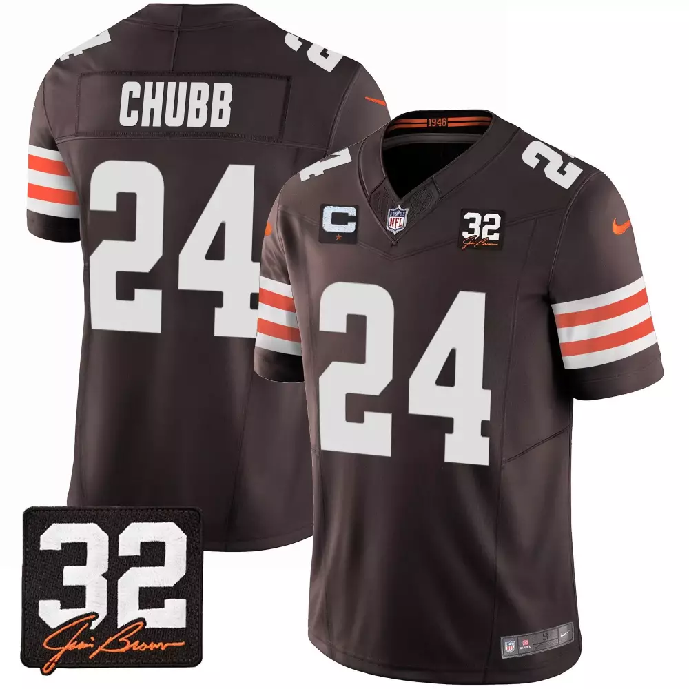 Nick Chubb Men's Cleveland Browns Brown Jersey | Jim Brown Memorial Patch | Stitched Fan Gear for Men, Women & Youth