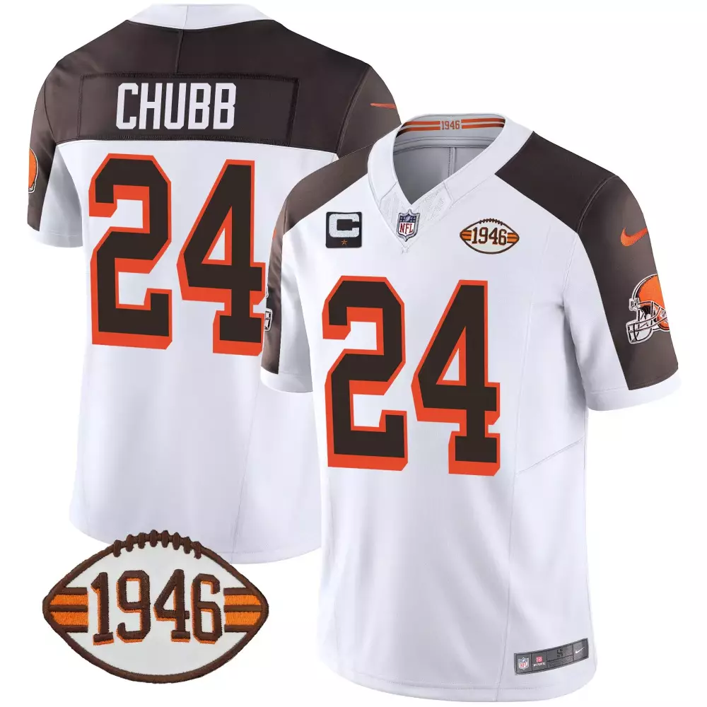 Nick Chubb Cleveland Browns Men's Inverted 75th Anniversary Patch Jersey | Gray | Stitched Fan Gear for Men, Women & Youth