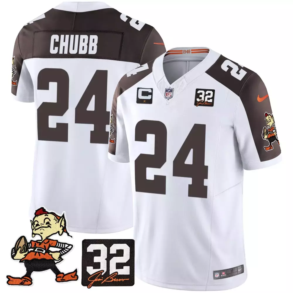 Nick Chubb Cleveland Browns Men's Inverted Jim Brown Memorial Patch Vapor Limited Jersey V2 | Gray | Stitched Fan Gear for Men, Women & Youth
