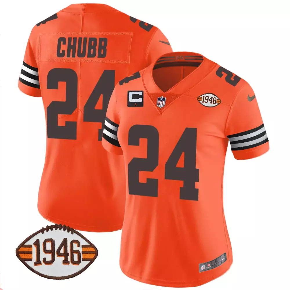 Nick Chubb Cleveland Browns Women's 75th Anniversary Patch Jersey | Orange | Stitched Limited Edition for Men, Women & Youth