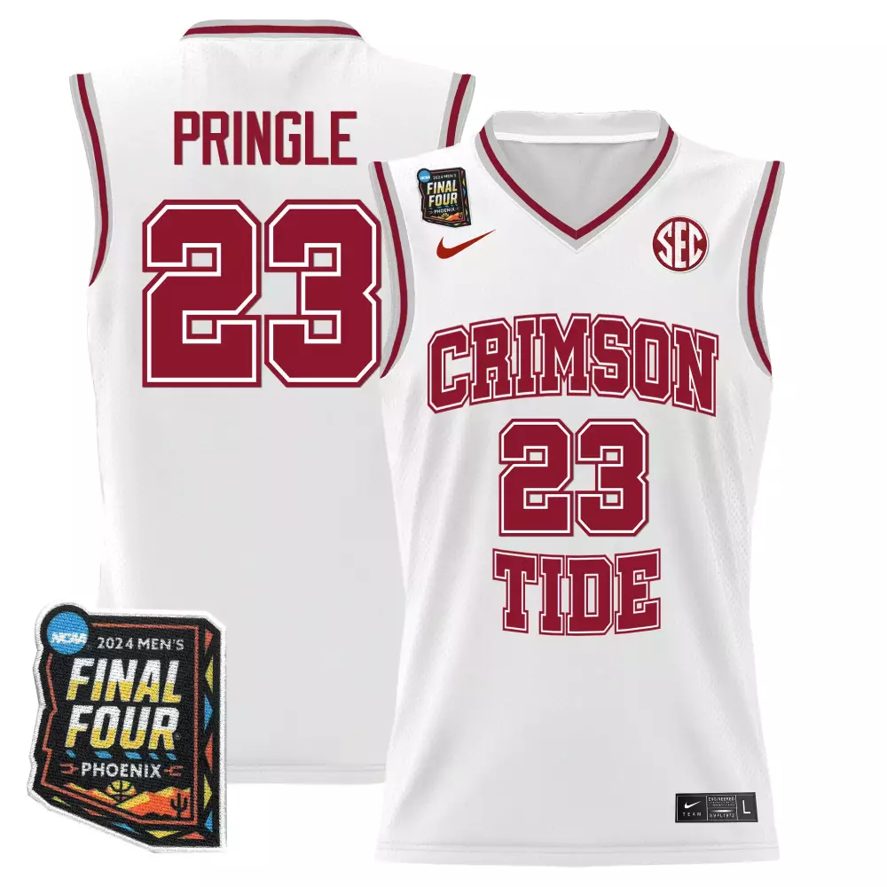 Nick Pringle Alabama Crimson Tide 2024 Final Four Patch Basketball Jersey | Limited White Style | All Stitched Fan Gear for Men, Women & Youth
