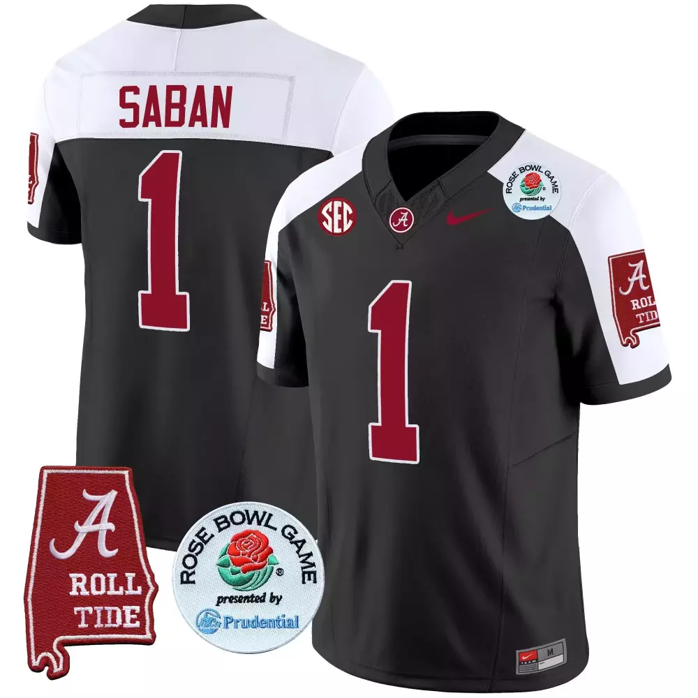 Nick Saban Alabama Crimson Tide Black Alternate Jersey | Rose Bowl Patch Vapor Limited Edition | Fan Gear for Men, Women & Youth