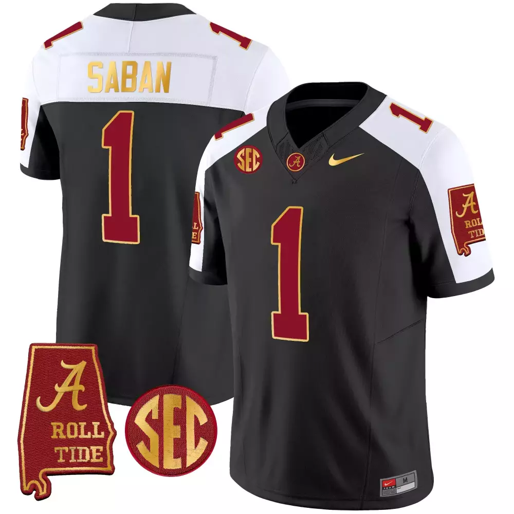 Nick Saban Alabama Crimson Tide Black Alternate Youth Jersey | Gold Trim Vapor V3 Style | Fan Gear for Youth
