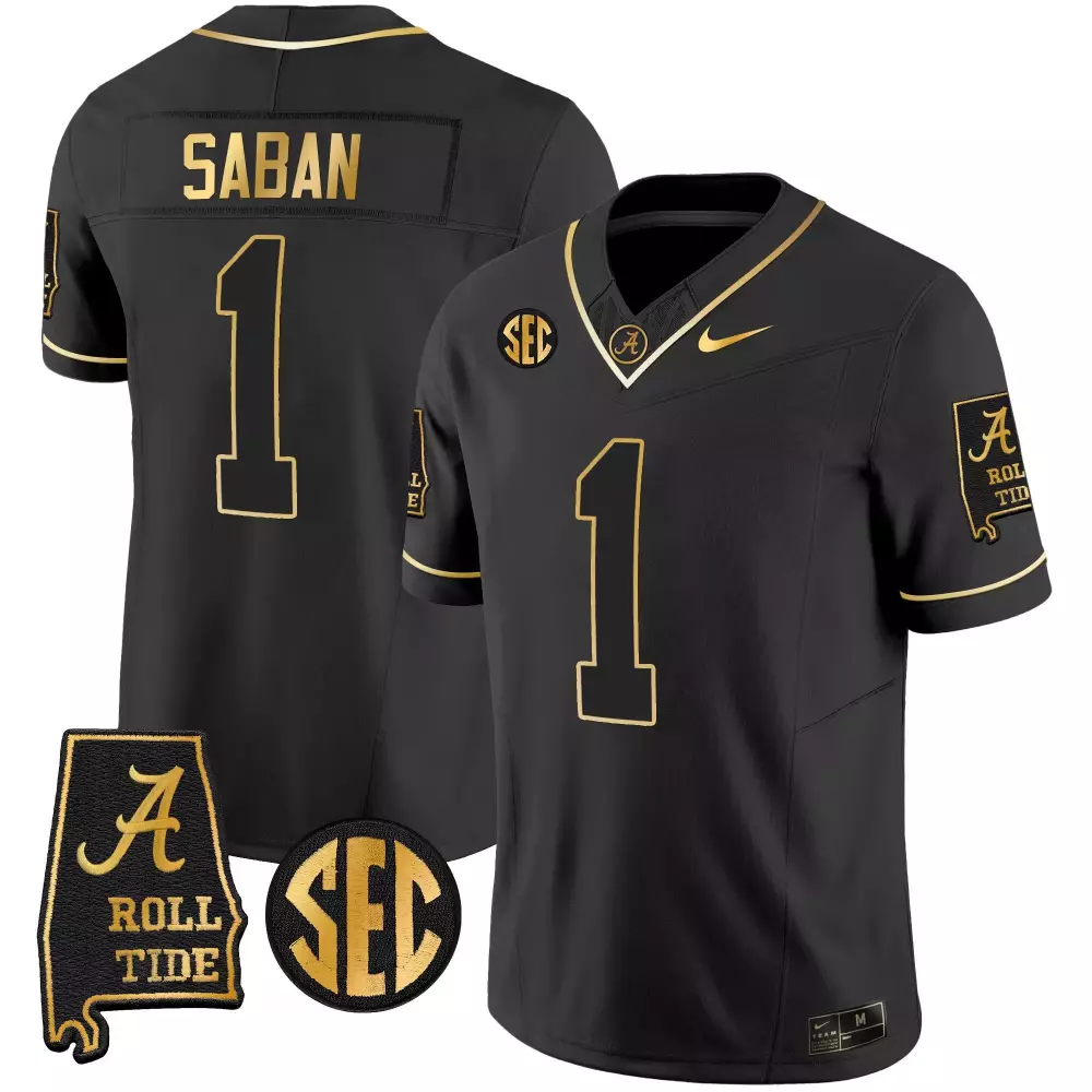Nick Saban Alabama Crimson Tide Vapor Gold Jersey V3 | Black Gold Style | Stitched Fan Gear for Men, Women & Youth
