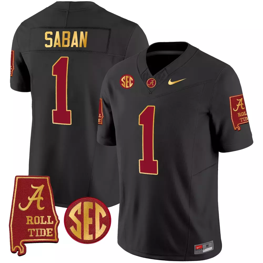 Nick Saban Alabama Crimson Tide Gold Trim Vapor Jersey V3 | Black Youth Style | All Stitched Fan Gear for Men, Women & Youth