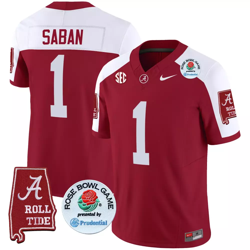 Nick Saban Alabama Crimson Tide Rose Bowl Patch Vapor Limited Jersey | Crimson Alternate Style | All Stitched Fan Gear for Men, Women & Youth