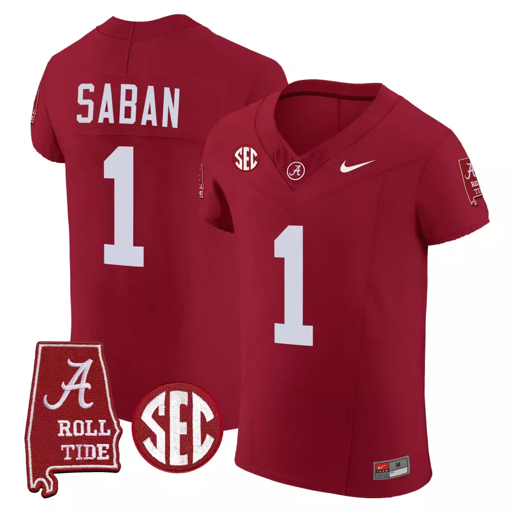 Nick Saban Crimson Men's Alabama Crimson Tide Vapor Elite Jersey | All Stitched | Fan Gear for Game Day | For Men, Women & Youth