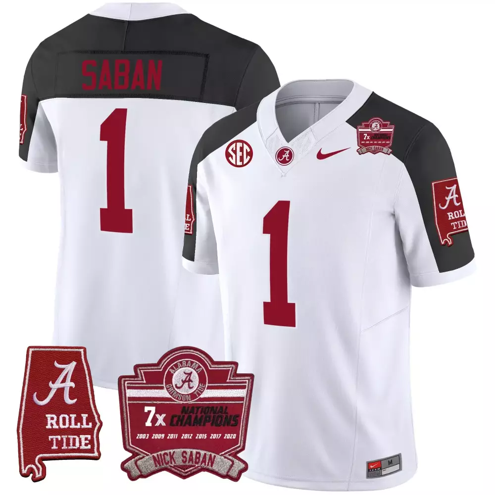 Nick Saban Inverted Men's Alabama Crimson Tide 7x Champions Patch Vapor Jersey | All Stitched | Limited Edition Fan Gear | For Men, Women & Youth