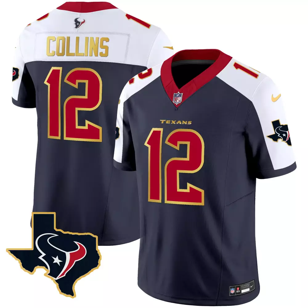 Nico Collins Alternate Men's Houston Texans Gold Trim Vapor Jersey | All Stitched | For Men