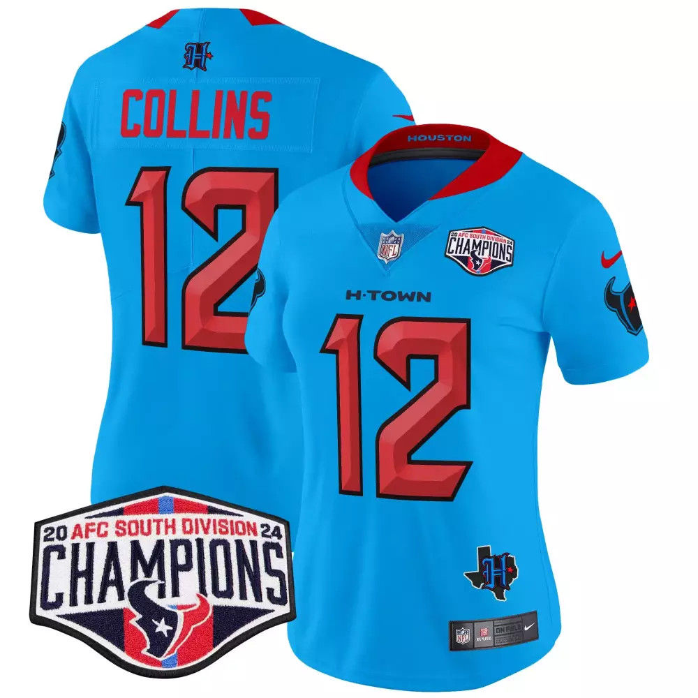 Nico Collins Houston Texans 2024 Blue Women's AFC South Champions Vapor Limited Jersey | Stitched | For Women & Youth