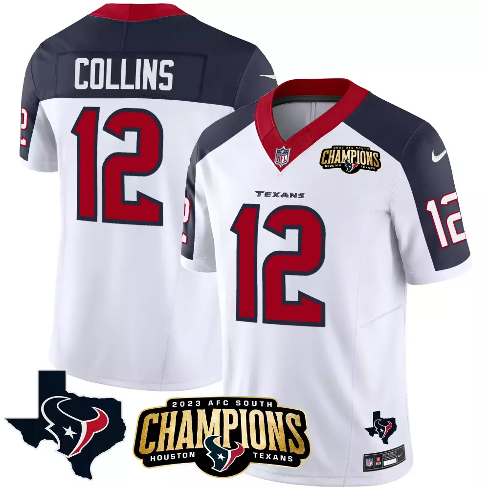 Nico Collins Houston Texans Inverted Men's AFC South Champions Patch Vapor Jersey | All Stitched | For Men, Women & Youth