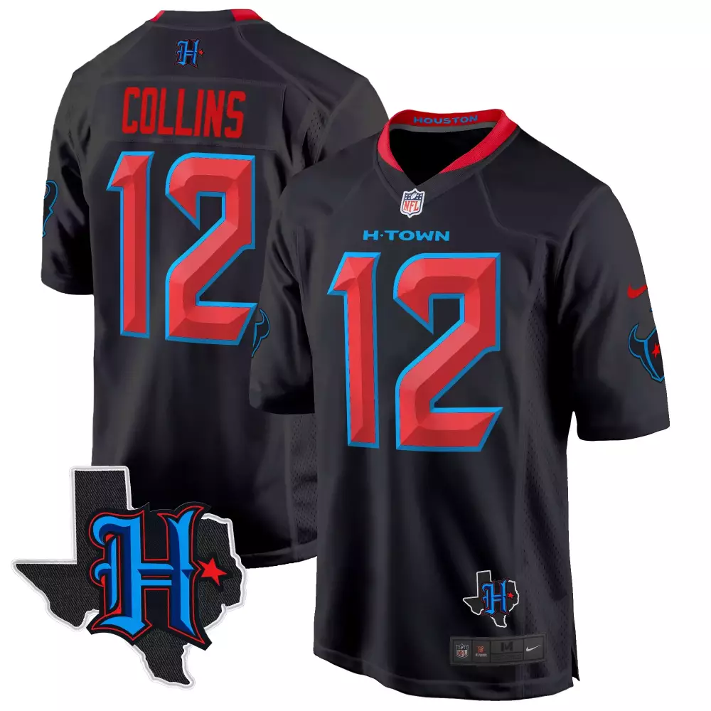 Nico Collins Men's Navy Limited Houston Texans 2024 Texas Patch Game Jersey | Stitched Fan Gear | For Men, Women & Youth