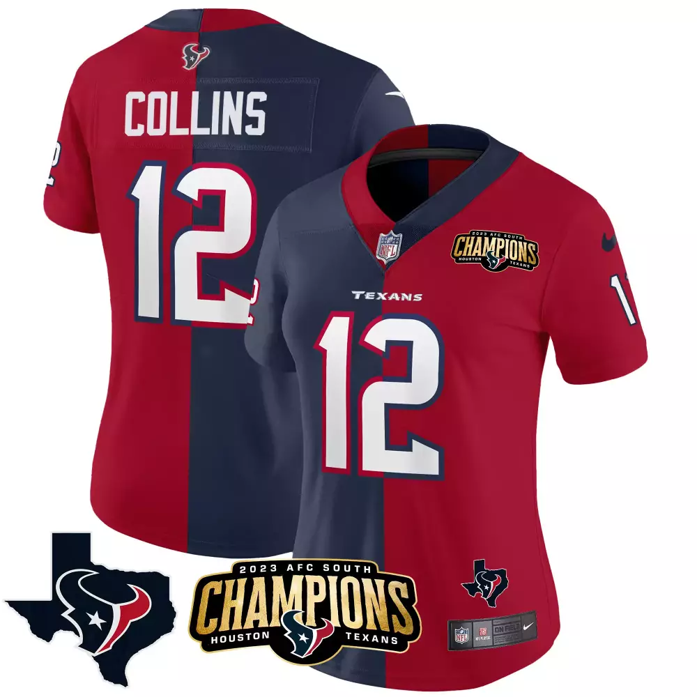 Nico Collins Houston Texans 2023 AFC South Champions Patch Split Vapor Jersey | Stitched Design for Women | Fan Gear for Women