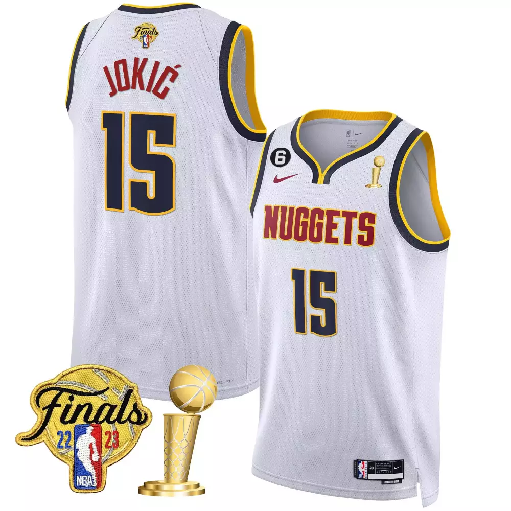 Nikola Jokic Association Men's Denver Nuggets 2023 Finals Patch Gold Jersey | Stitched | Fan Gear | For Men, Women & Youth