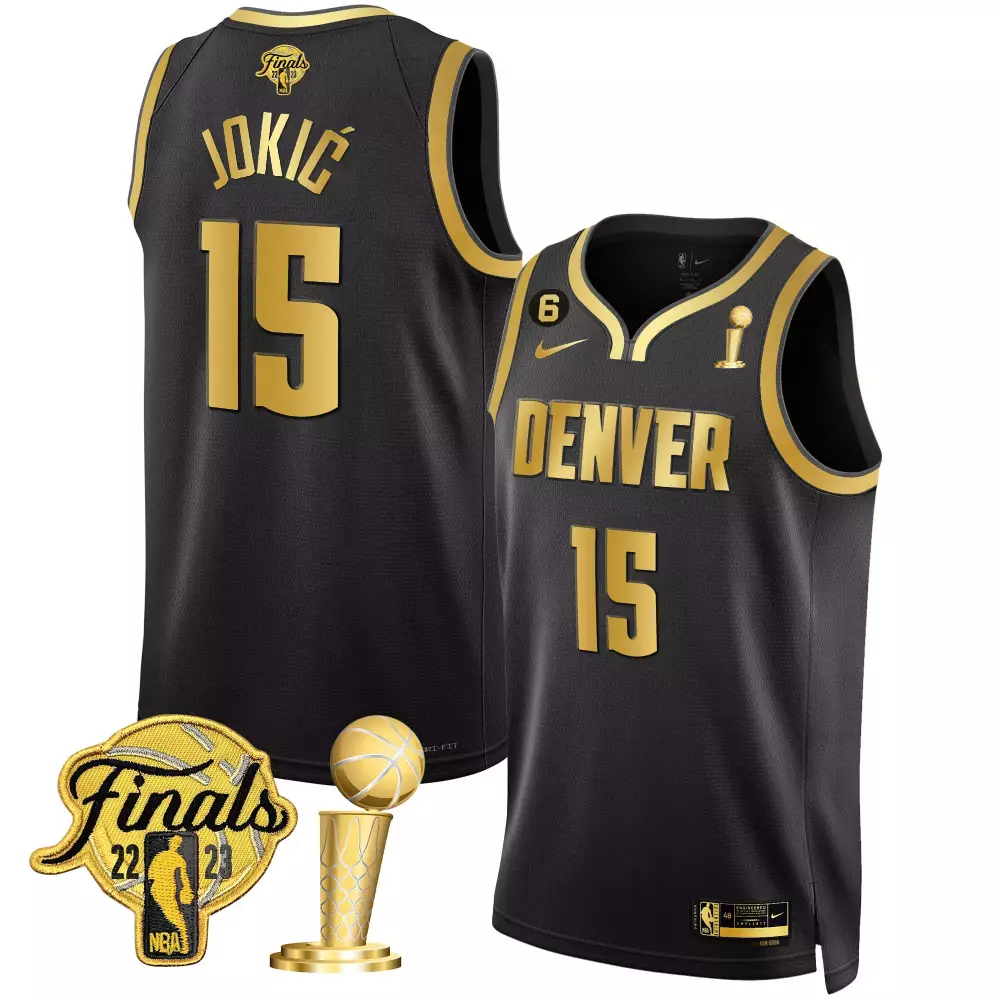 Nikola Jokic Black Gold Men's Denver Nuggets 2023 Finals Champions Flex Base Jersey | Stitched | Fan Gear | For Men, Women & Youth