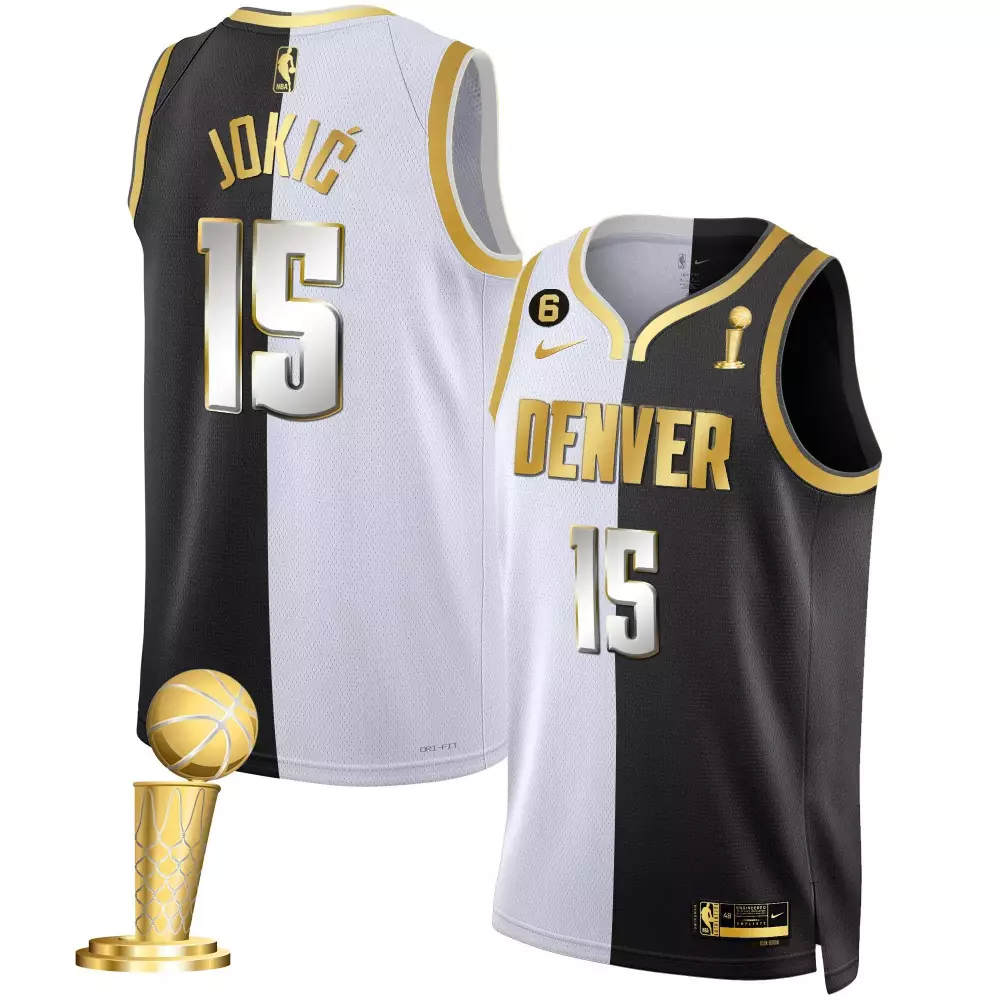 Nikola Jokic Split Limited Denver Nuggets 2023 Champions Black White Gold Jersey | Stitched | Limited Edition Fan Gear for Men, Women & Youth