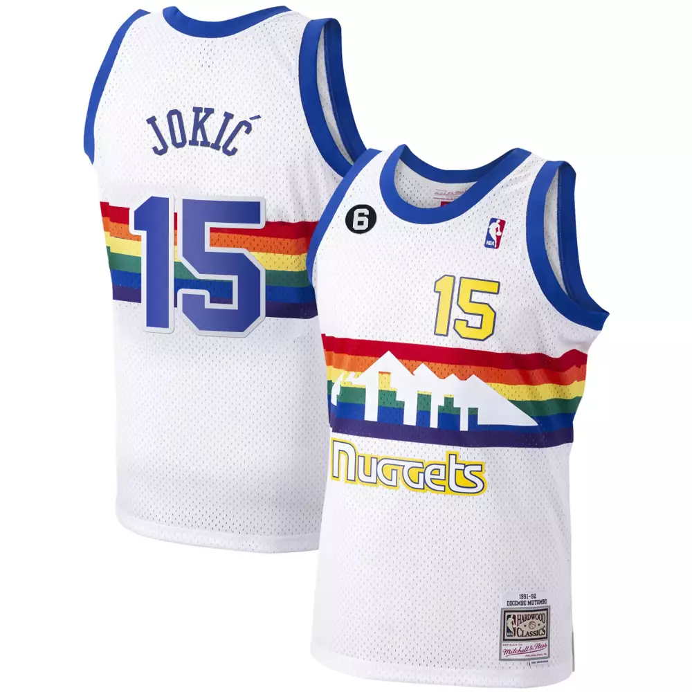 Nikola Jokic Denver Nuggets White Classic Mens 6 Patch Collection Jersey | Stitched | Limited Edition Fan Gear | For Men