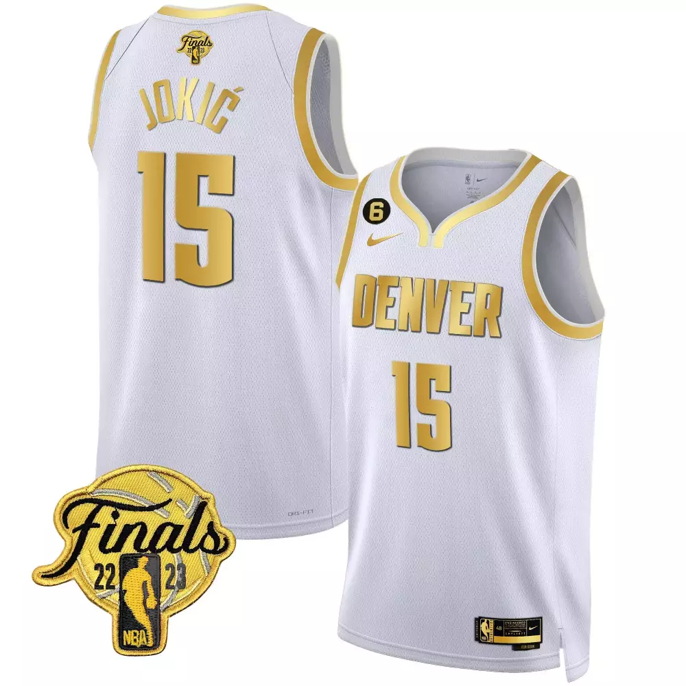 Nikola Jokic 2023 Finals Patch Black White Gold Jersey | Stitched Fan Gear for Men, Women & Youth | Denver Nuggets