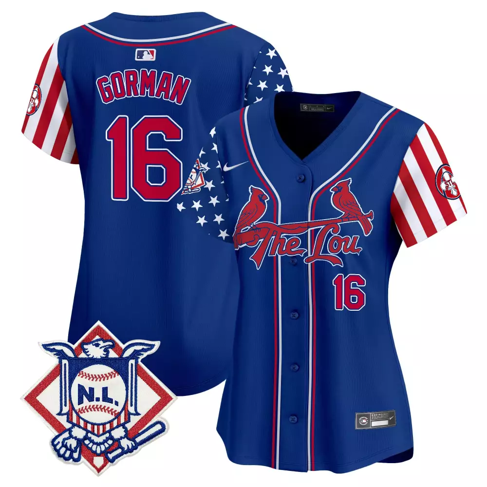 Nolan Gorman 2024 Fourth of July Jersey | Stitched Royal Vapor Premier | Limited Edition Fan Gear for Men, Women & Youth