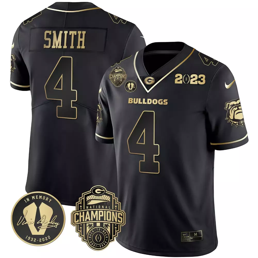 Nolan Smith Georgia Bulldogs 2023 Champions Vince Dooley Patch Gold Jersey | Stitched Fan Gear | For Men, Women & Youth