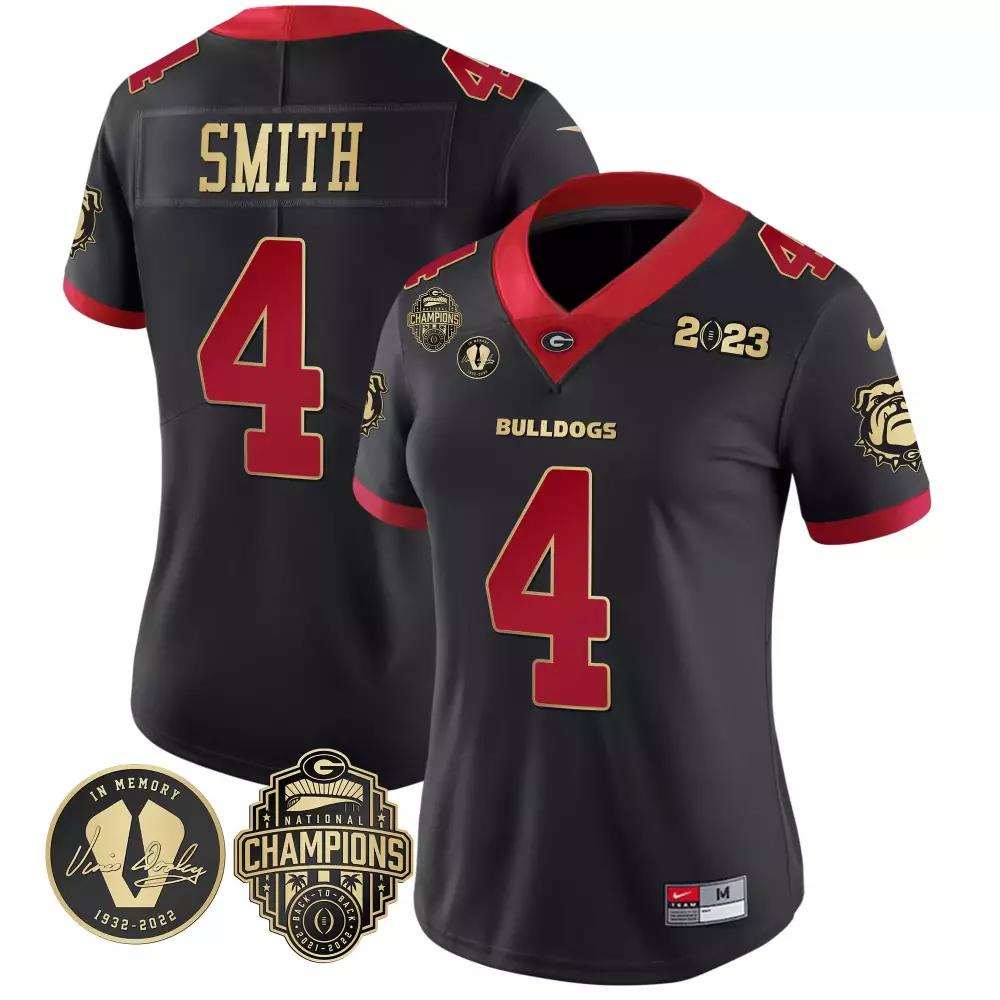 Nolan Smith Georgia Bulldogs 2023 Vince Dooley Patch Alternate Gold Jersey | Stitched Fan Gear for Women | For Men, Women & Youth