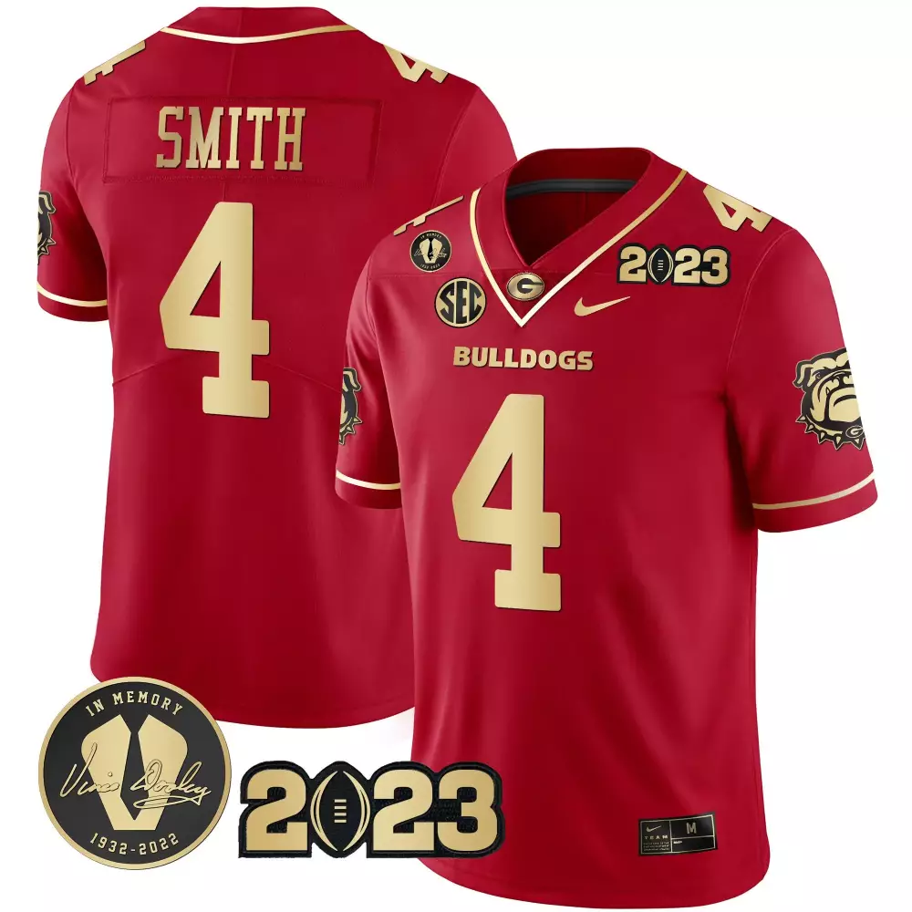 Nolan Smith Red & Gold 2023 Champions V2 Jersey | All Stitched | Replica Fan Gear for Men, Women & Youth