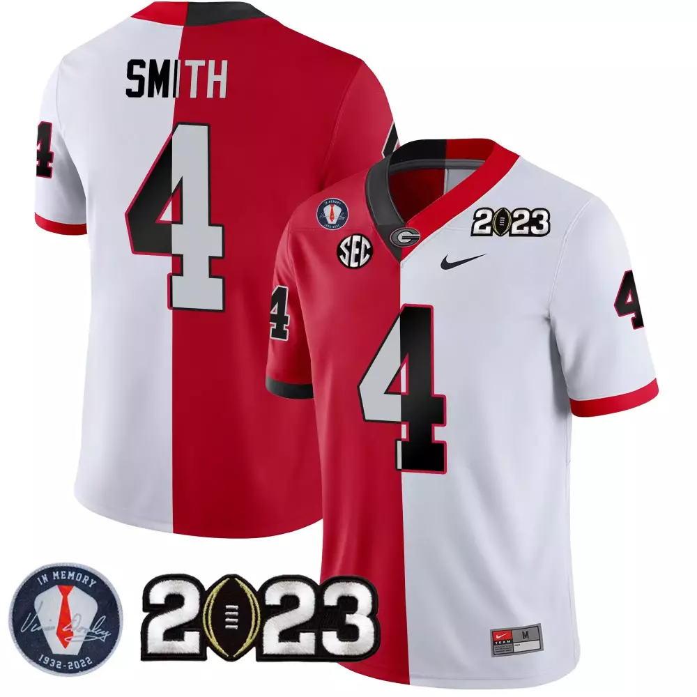 Nolan Smith Georgia Bulldogs 2023 Champions Gold Jersey | Split Red White Stitched Design for Men | Limited Edition Fan Gear | For Men, Women & Youth