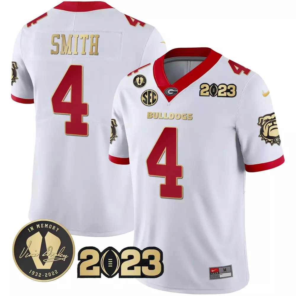 Nolan Smith Georgia Bulldogs 2023 Champions Gold Flag Jersey | Stitched White with Gold Trim | Limited Edition Fan Gear | For Men, Women & Youth