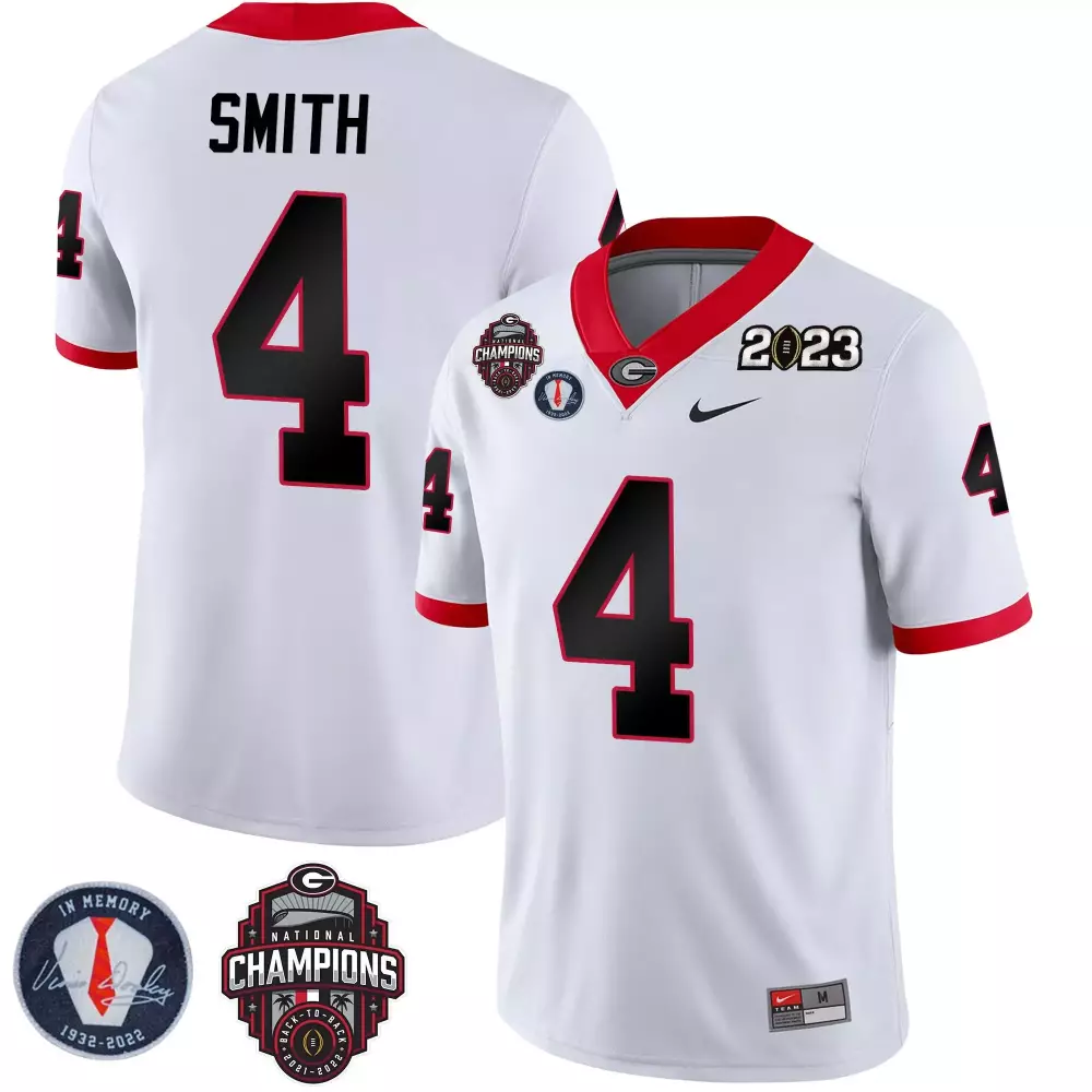 Nolan Smith Georgia Bulldogs 2023 Champions Jersey | White Stitched with Vince Dooley Patch for Men | Limited Edition Fan Gear | For Men, Women & Youth
