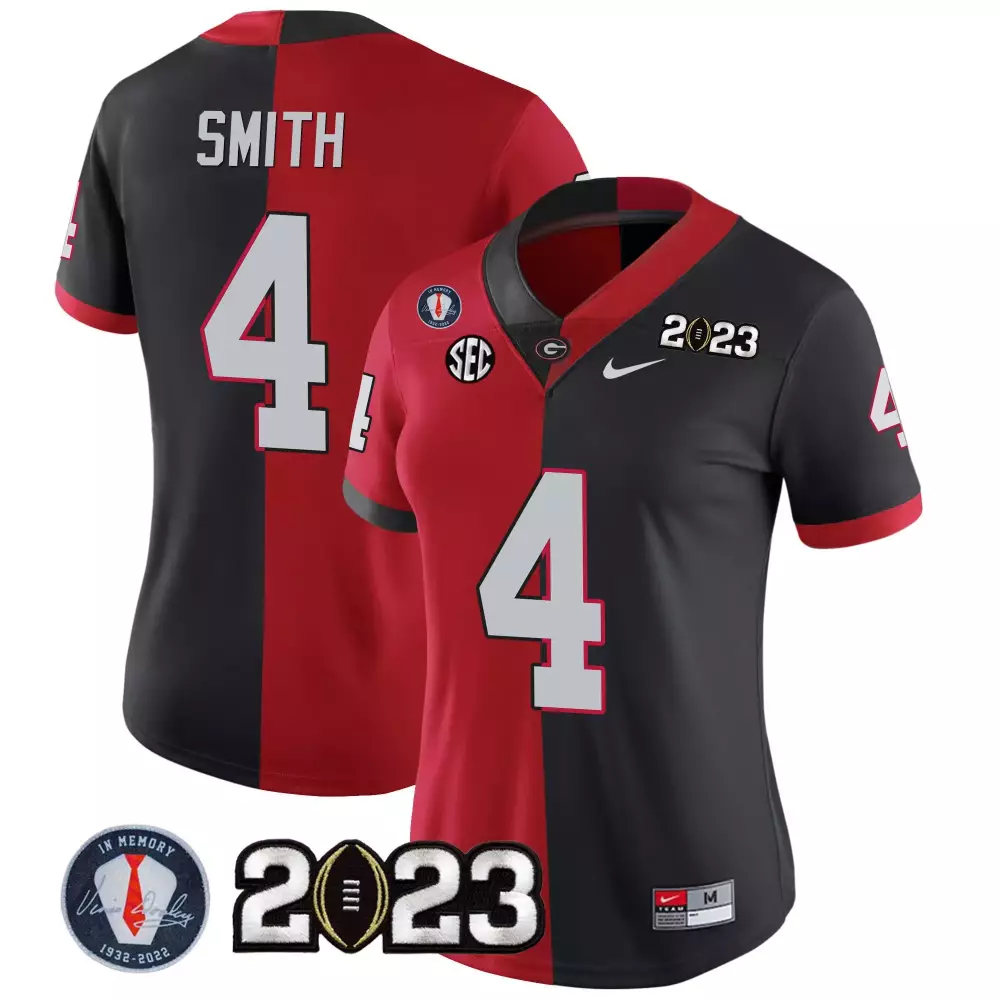 Nolan Smith Women's Georgia Bulldogs 2023 Champions Split Jersey | Red & Black Stitched | Game Day Outfit for Men, Women & Youth
