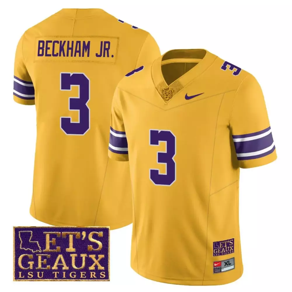 Odell Beckham Jr. LSU Tigers 2023 Football Let's Geaux Patch Jersey | Yellow All Stitched Fan Gear | For Men, Women & Youth