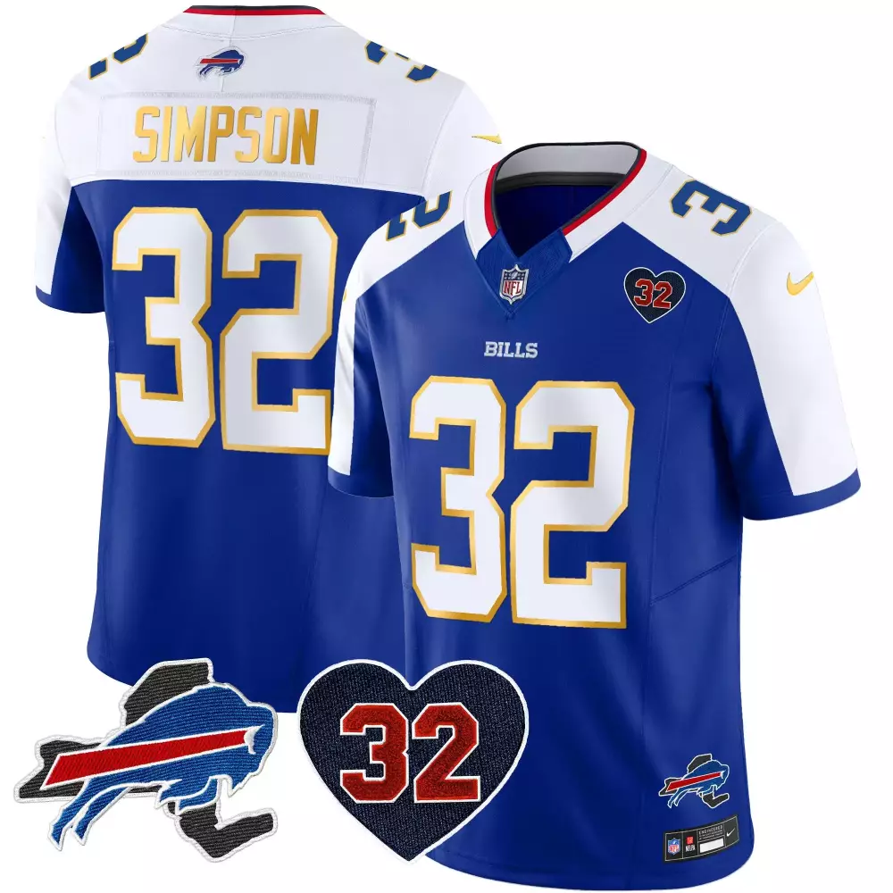 OJ Simpson Royal Alternate Men's Buffalo Bills Gold Trim Vapor Limited Jersey | All Stitched | For Men, Women & Youth