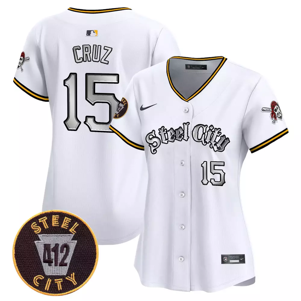 O'Neil Cruz Pittsburgh Pirates 412 Patch White Women's Limited Edition Jersey | Stitched Vapor Premier | Fan Gear for Men, Women & Youth