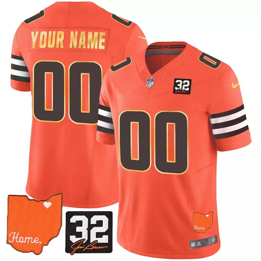 Jim Brown Cleveland Browns 32 Custom Jersey | Orange Stitched Memorial Edition | Fan Gear for Men, Women & Youth