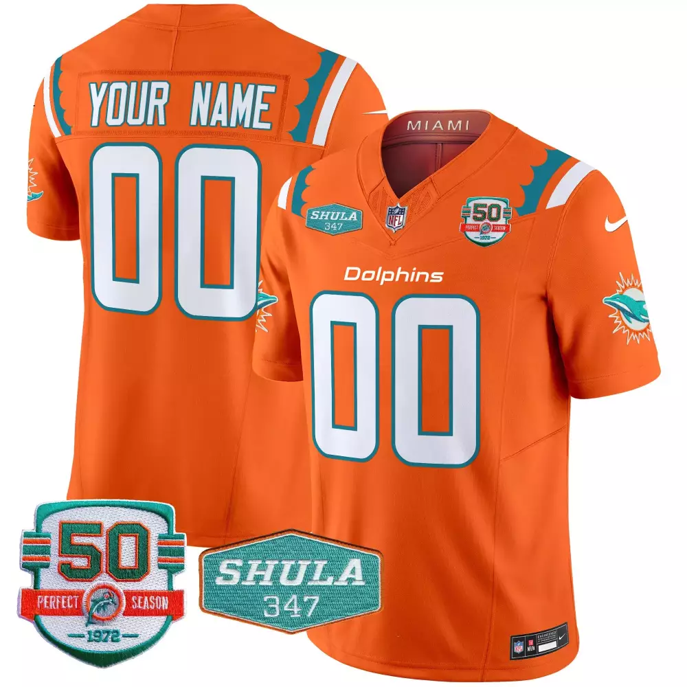 Miami Dolphins 50th Don Shula Memorial Custom Jersey | Orange Vapor Stitched | Limited Edition Fan Gear | For Men, Women & Youth