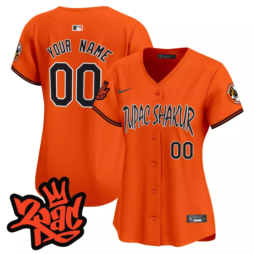 Tupac Shakur Baltimore Orioles Orange Vapor Premier Limited Custom Jersey | All Stitched | Fan Gear for Women, Men & Youth