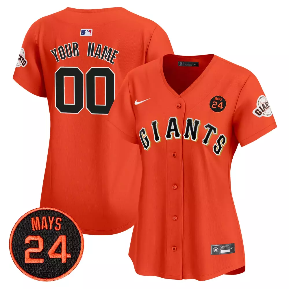 San Francisco Giants Orange Women 2024 Willie Mays Patch Vapor Premier Limited Custom Jersey V3 | Stitched Fan Gear | For Men, Women & Youth