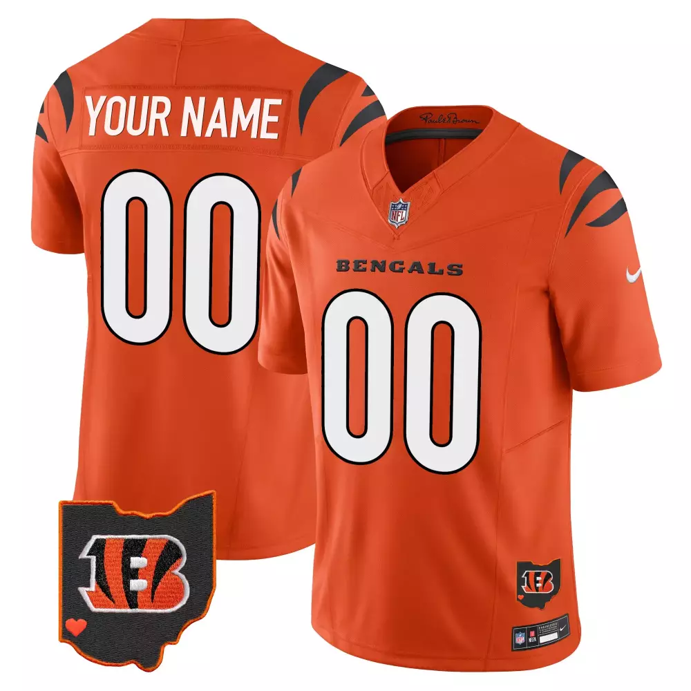 Orange Cincinnati Bengals Ohio Patch Vapor Limited Custom Jersey | All Stitched Fan Gear | Perfect for Youth Fans | For Men, Women & Youth