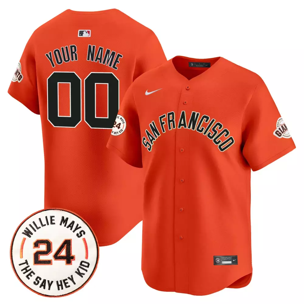 San Francisco Giants Orange Youth 2024 Willie Mays Patch Vapor Premier Limited Custom Jersey V5 | Stitched Fan Gear | For Men, Women & Youth
