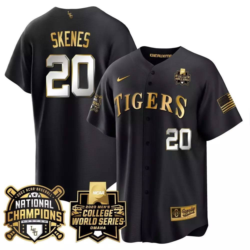 Paul Skeens Black Limited Men's LSU Tigers 2023 National Champions Gold Cool Jersey V3 | All Stitched | For Men, Women & Youth