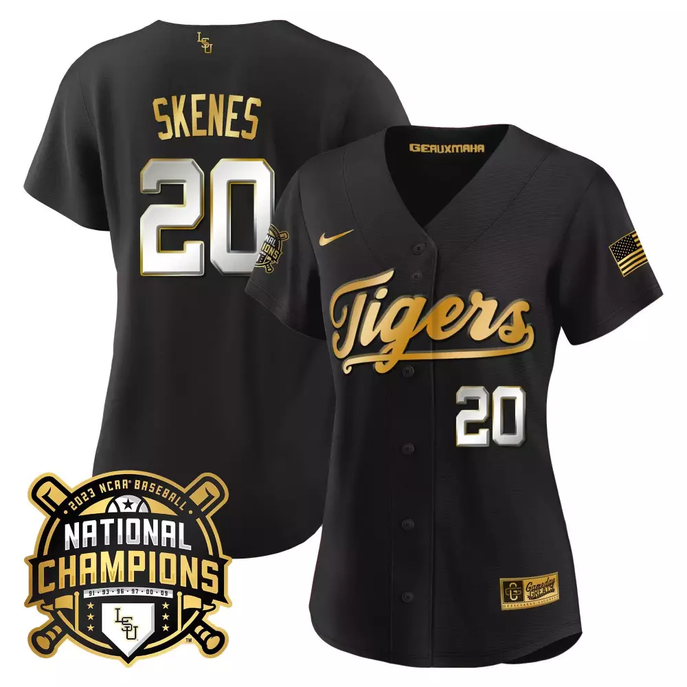 Paul Skenes Black Limited Women's LSU Tigers 2023 National Champions Gold Jersey | All Stitched | Fan Gear for Game Day | For Men, Women & Youth