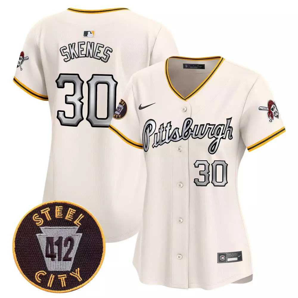 Paul Skenes Pittsburgh Pirates 412 Patch Cream Women's Jersey V7 | Vapor Premier Limited Edition | Fan Gear for Women & Youth